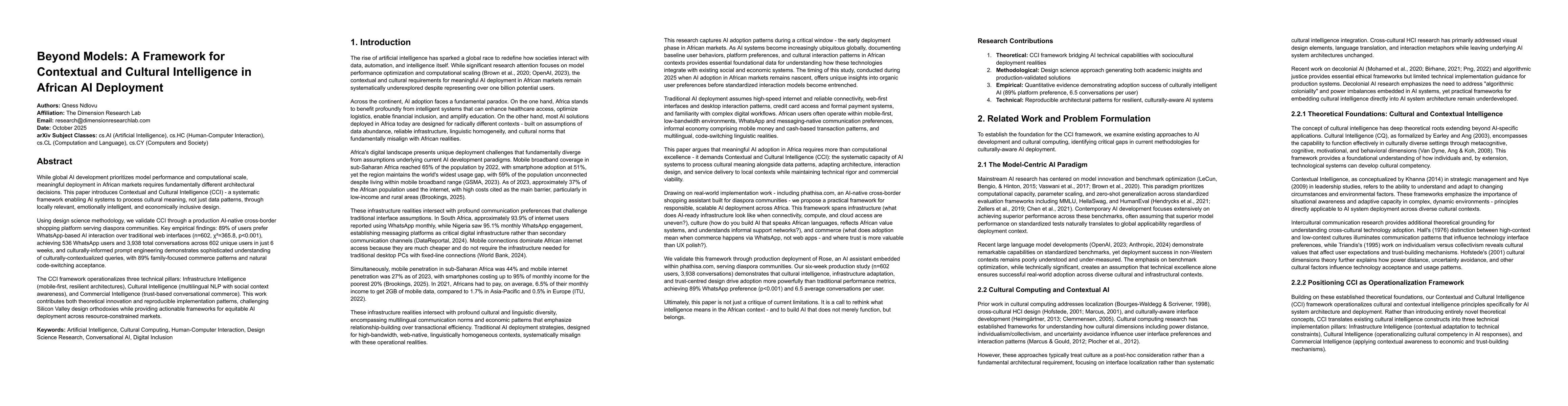 Thumbnail for Beyond Models: A Framework for Contextual and Cultural Intelligence in
  African AI Deployment