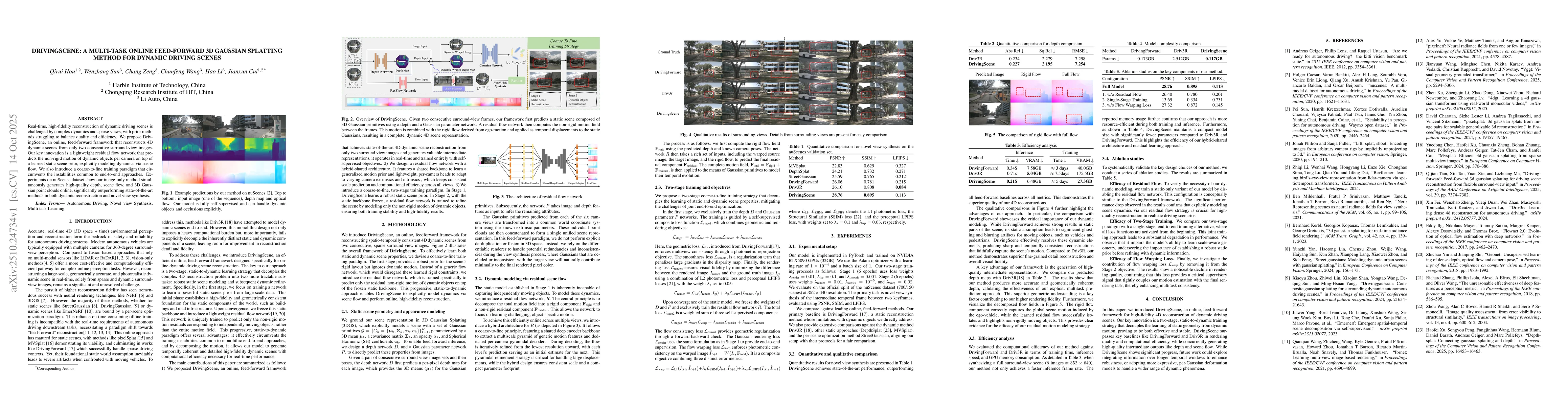 Thumbnail for DrivingScene: A Multi-Task Online Feed-Forward 3D Gaussian Splatting
  Method for Dynamic Driving Scenes