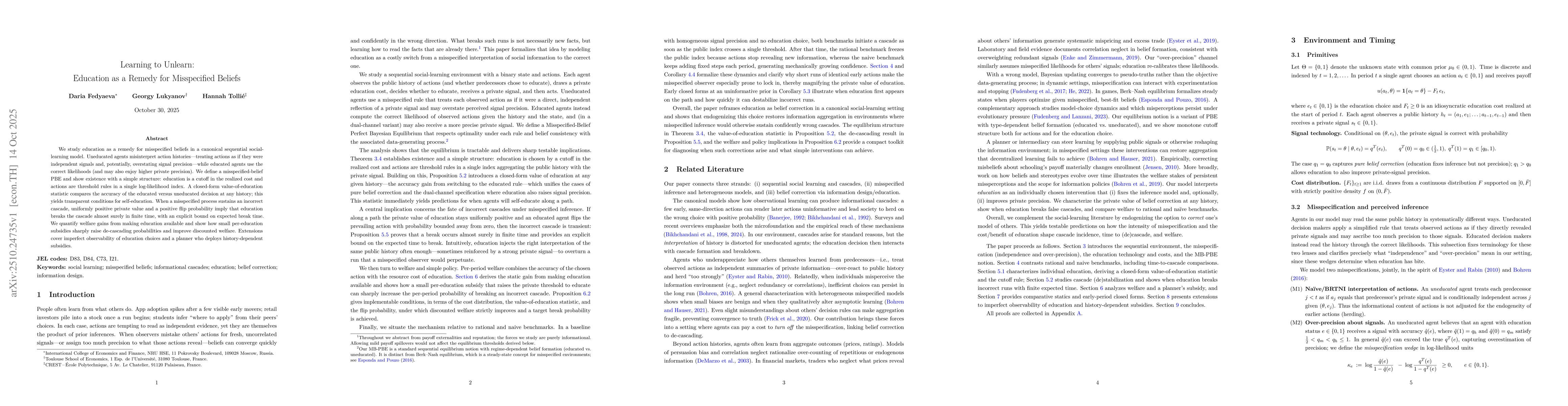 Thumbnail for Learning to Unlearn: Education as a Remedy for Misspecified Beliefs