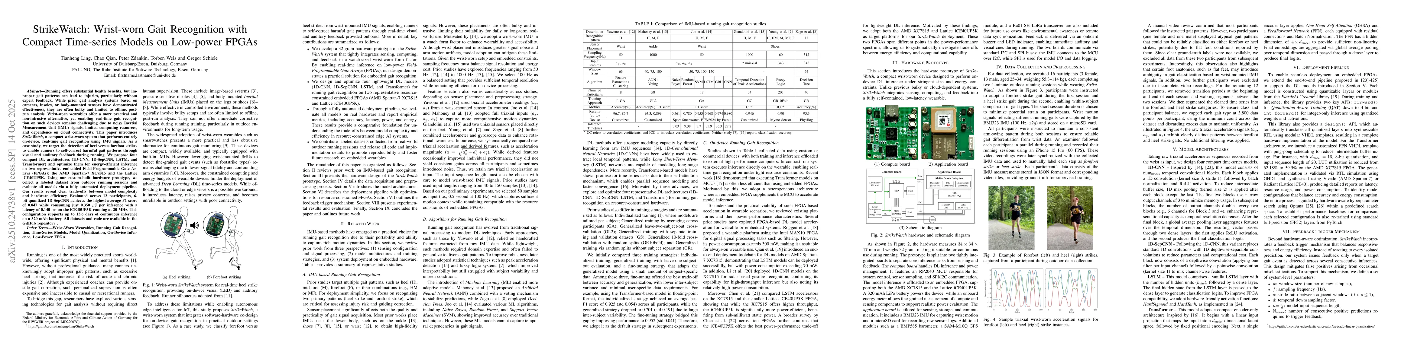 Thumbnail for StrikeWatch: Wrist-worn Gait Recognition with Compact Time-series Models
  on Low-power FPGAs