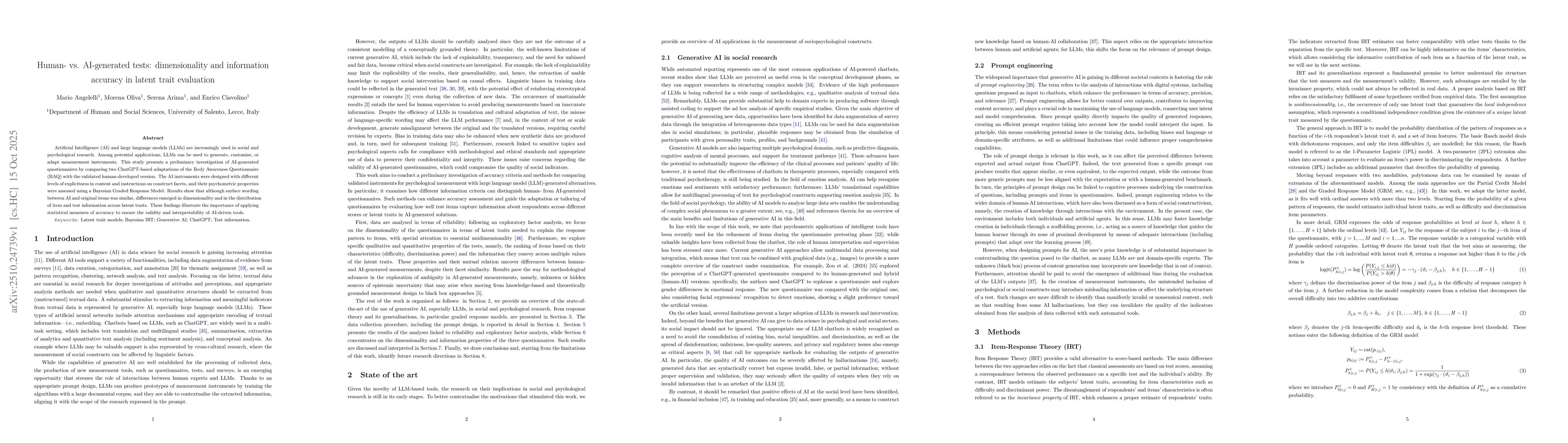 Thumbnail for Human- vs. AI-generated tests: dimensionality and information accuracy
  in latent trait evaluation
