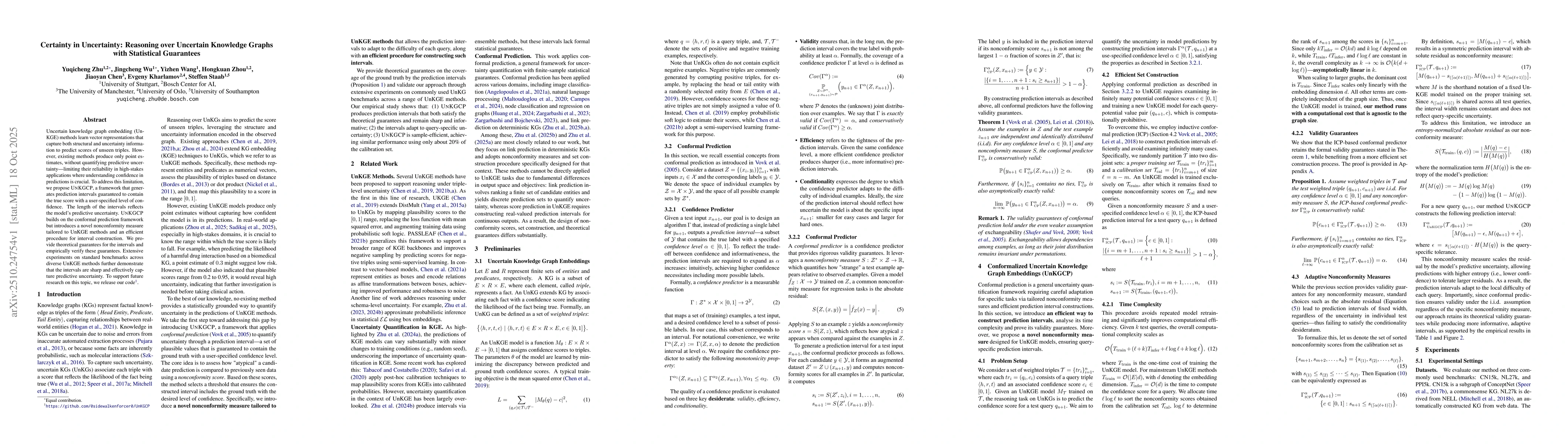 Thumbnail for Certainty in Uncertainty: Reasoning over Uncertain Knowledge Graphs with
  Statistical Guarantees