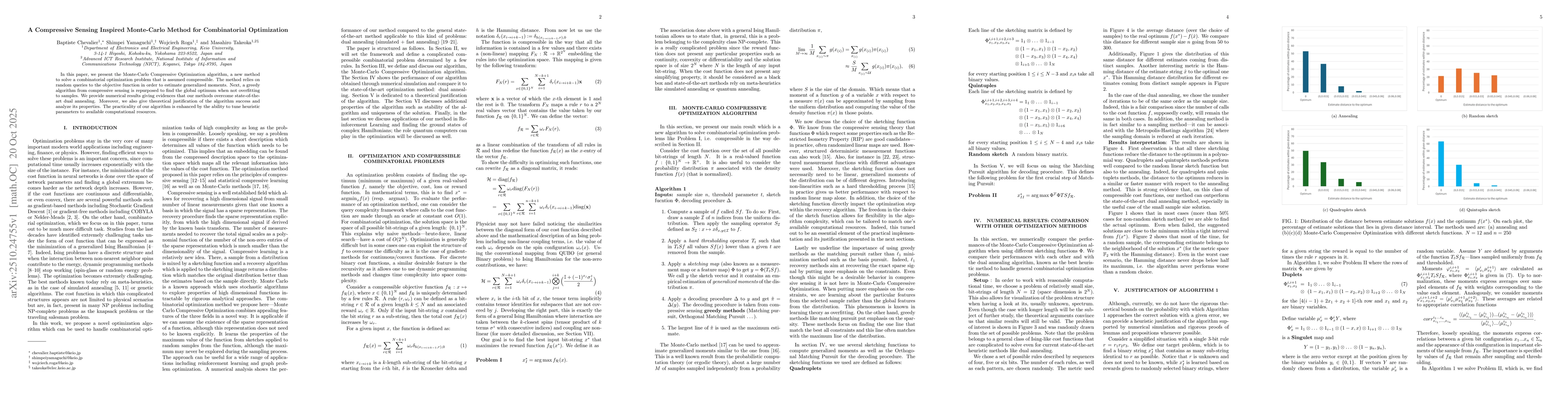 Thumbnail for A Compressive Sensing Inspired Monte-Carlo Method for Combinatorial
  Optimization