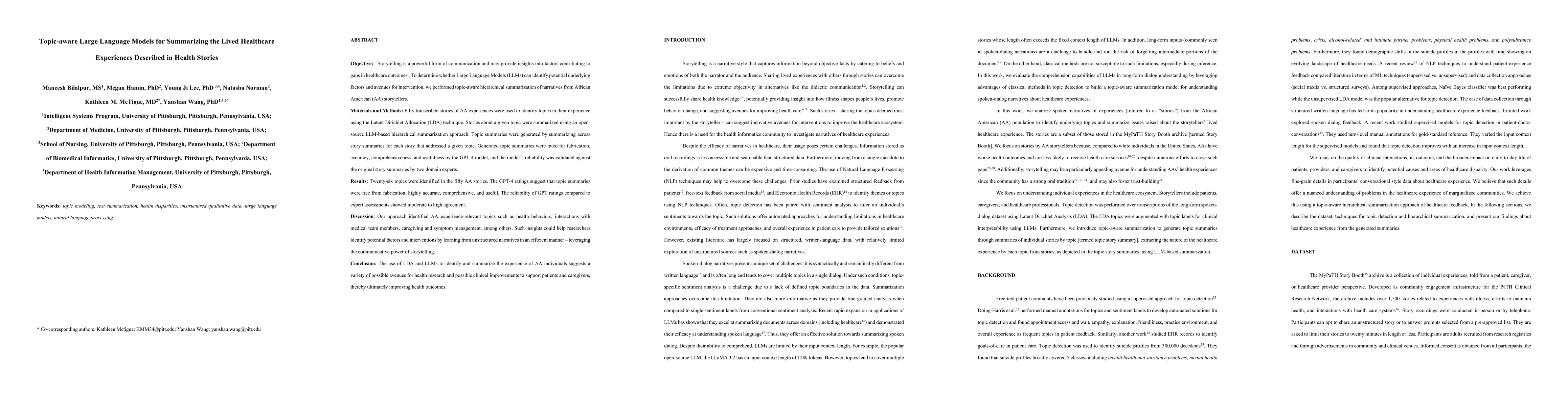Thumbnail for Topic-aware Large Language Models for Summarizing the Lived Healthcare
  Experiences Described in Health Stories