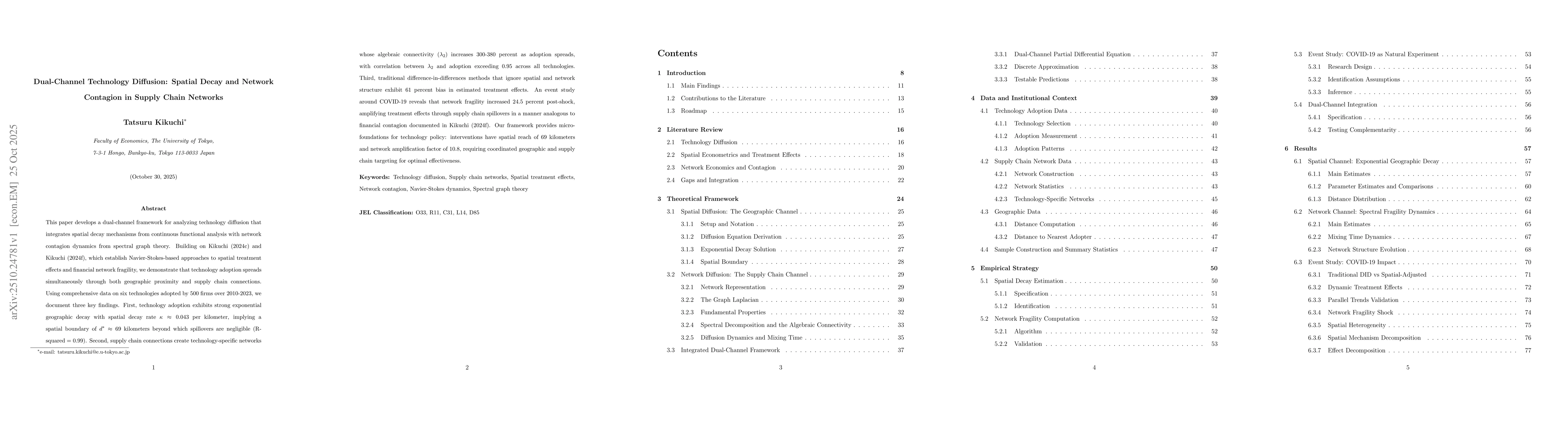 Thumbnail for Dual-Channel Technology Diffusion: Spatial Decay and Network Contagion
  in Supply Chain Networks