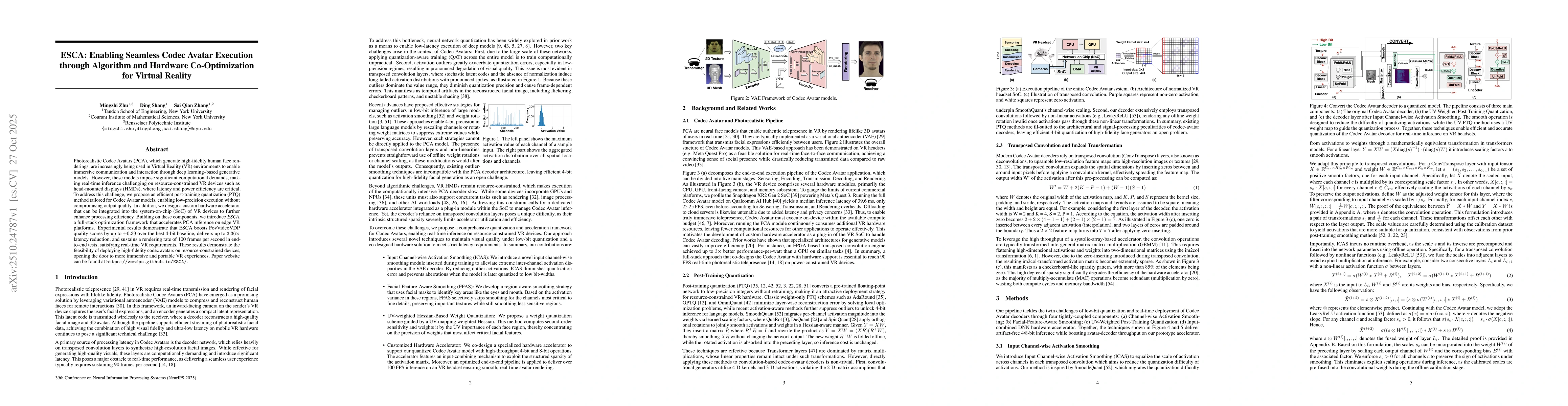 Thumbnail for ESCA: Enabling Seamless Codec Avatar Execution through Algorithm and
  Hardware Co-Optimization for Virtual Reality