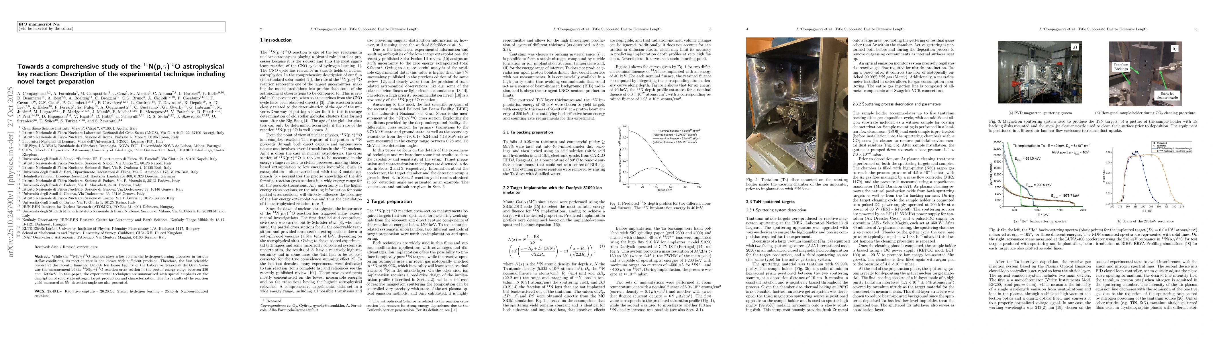 Thumbnail for Towards a comprehensive study of the 14N(p,g)15O astrophysical key
  reaction: Description of the experimental technique including novel target
  preparation