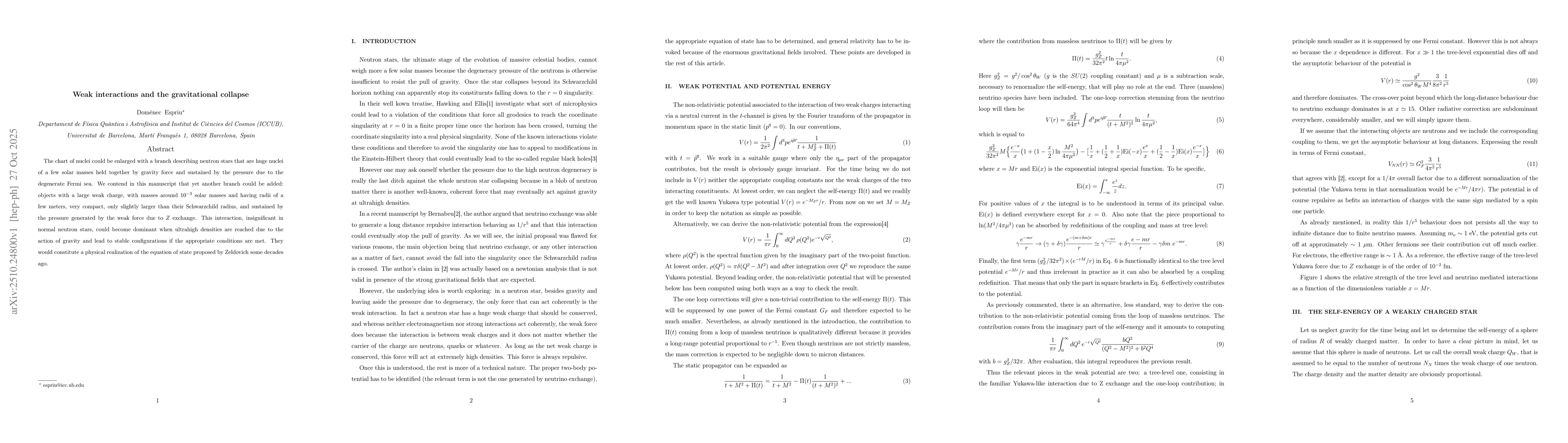 Thumbnail for Weak interactions and the gravitational collapse
