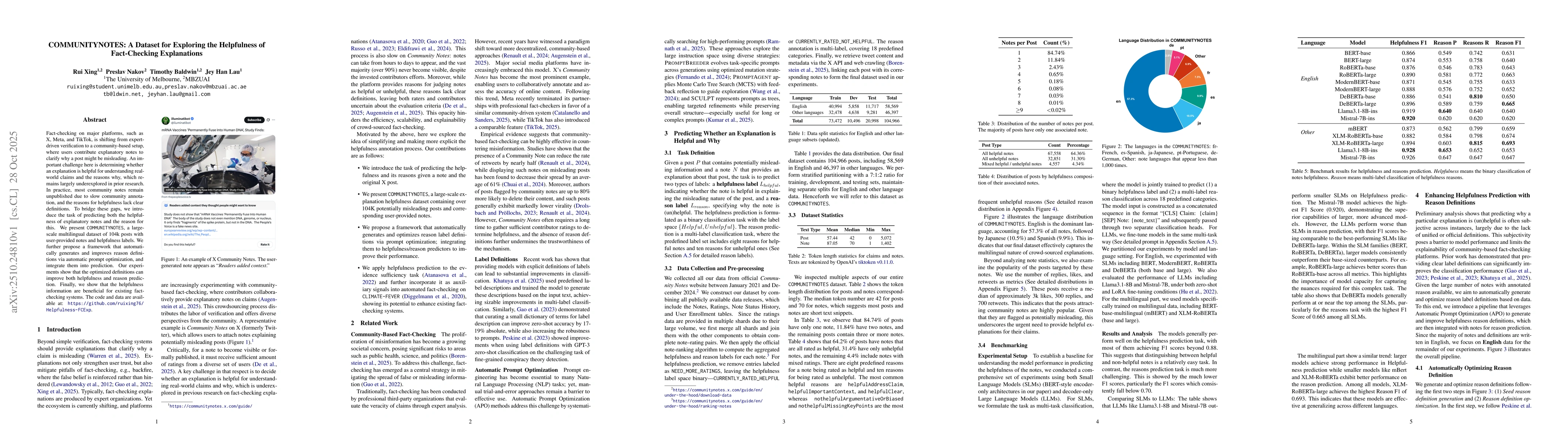 Thumbnail for COMMUNITYNOTES: A Dataset for Exploring the Helpfulness of Fact-Checking
  Explanations