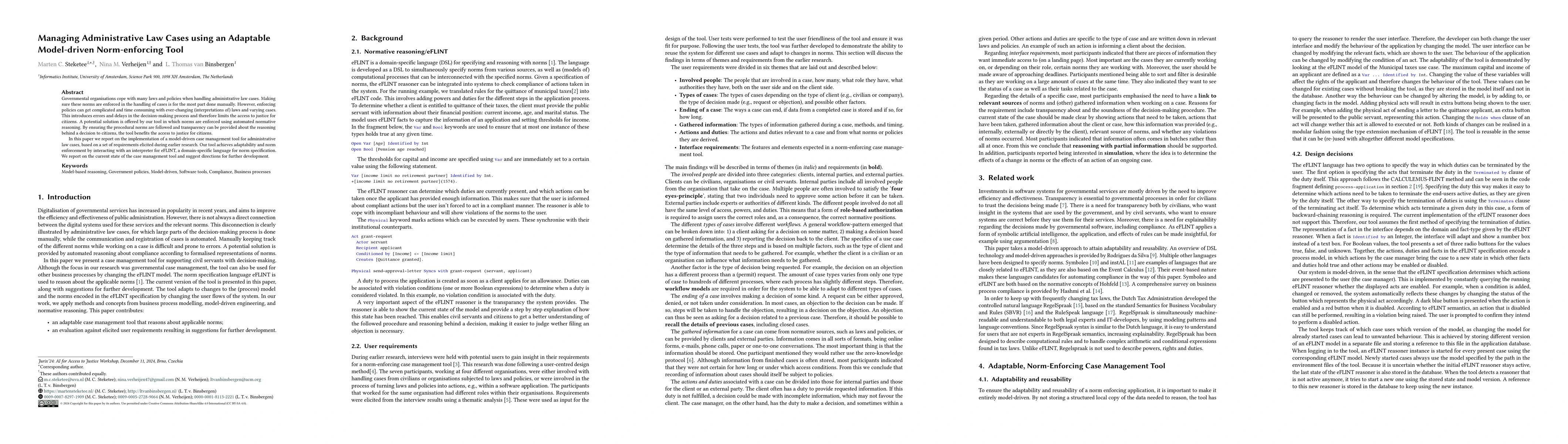 Thumbnail for Managing Administrative Law Cases using an Adaptable Model-driven
  Norm-enforcing Tool