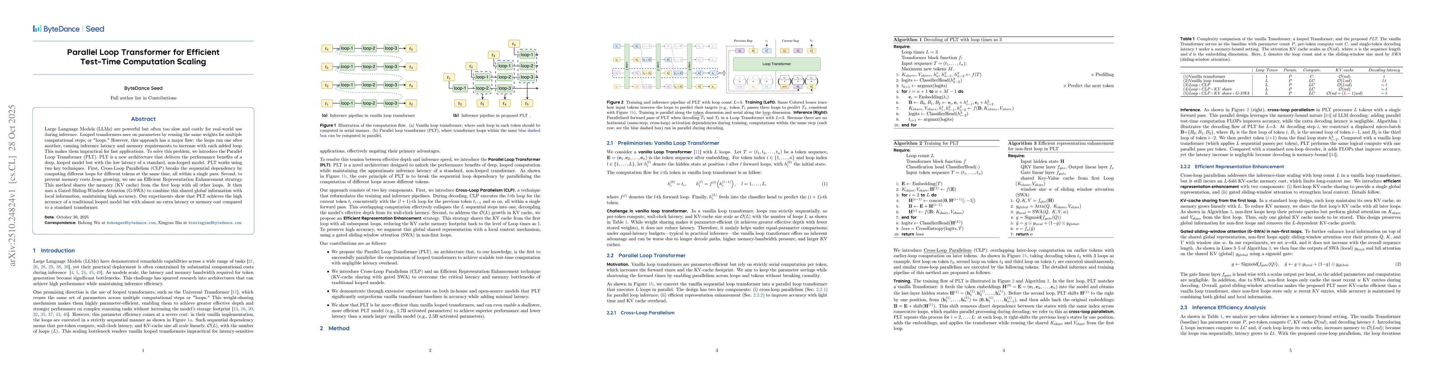 Thumbnail for Parallel Loop Transformer for Efficient Test-Time Computation Scaling