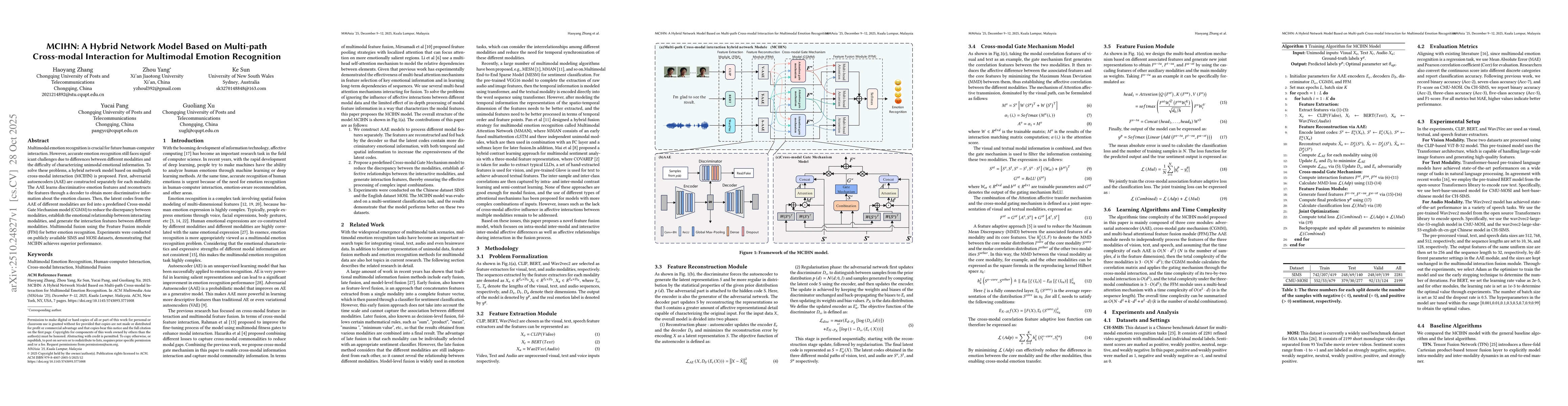 Thumbnail for MCIHN: A Hybrid Network Model Based on Multi-path Cross-modal
  Interaction for Multimodal Emotion Recognition