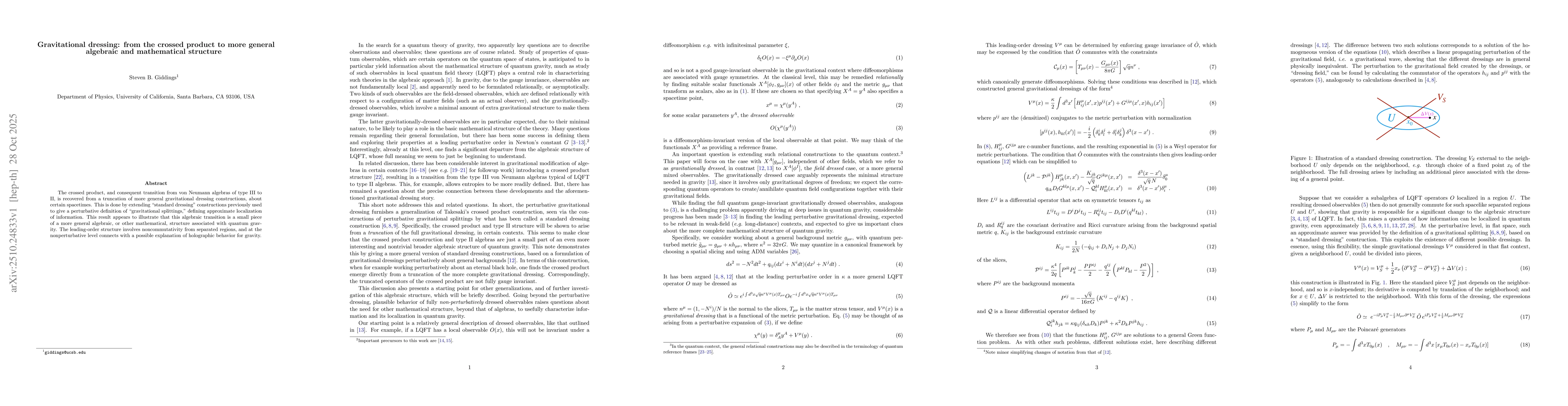 Thumbnail for Gravitational dressing: from the crossed product to more general
  algebraic and mathematical structure