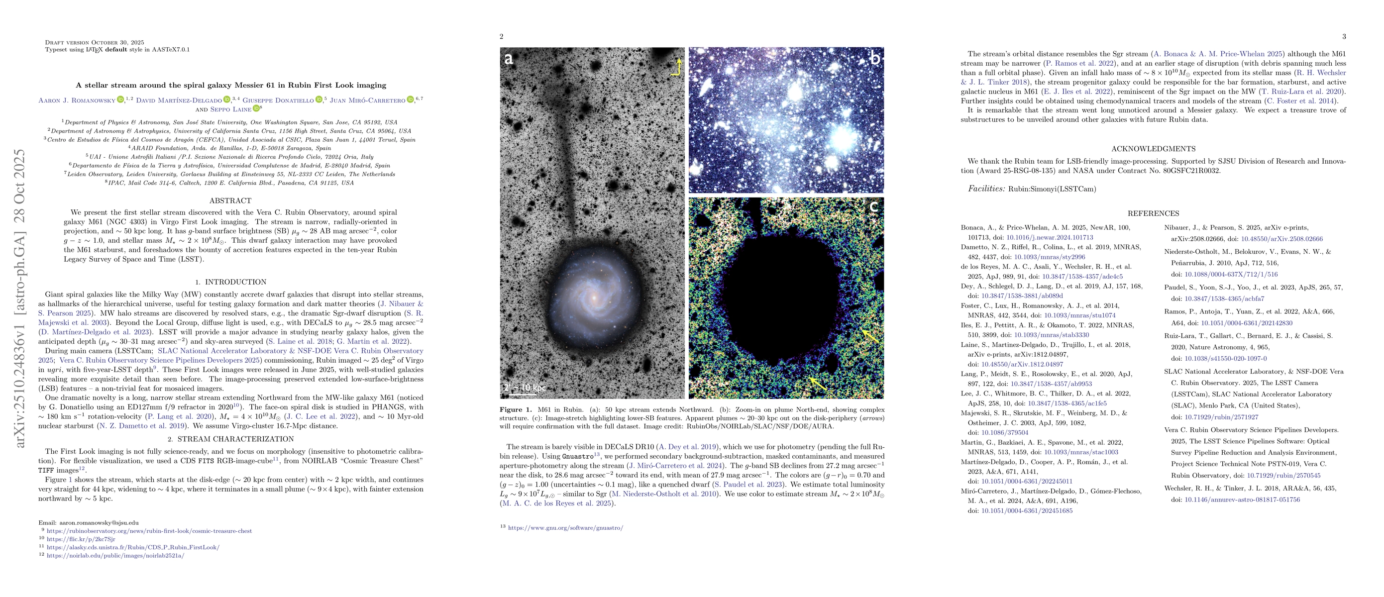 Thumbnail for A stellar stream around the spiral galaxy Messier 61 in Rubin First Look
  imaging