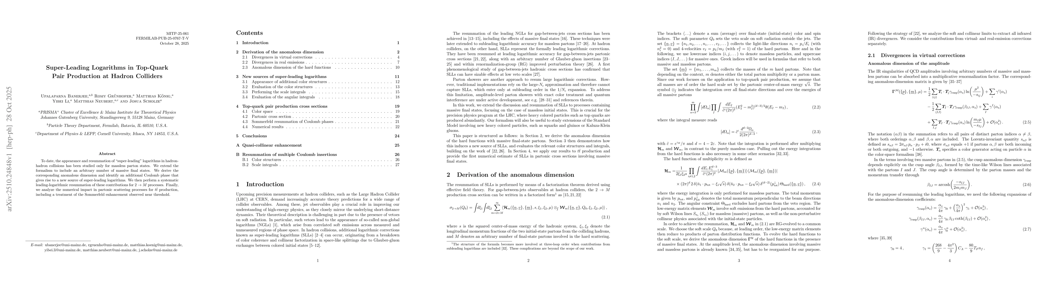 Thumbnail for Super-Leading Logarithms in Top-Quark Pair Production at Hadron
  Colliders