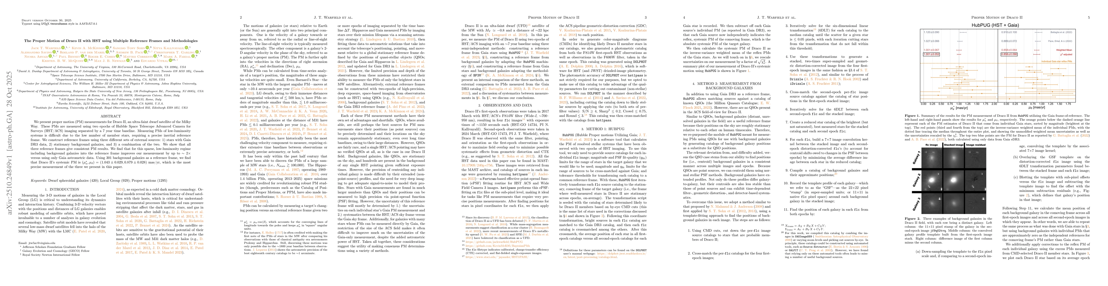 Thumbnail for The Proper Motion of Draco II with HST using Multiple Reference Frames
  and Methodologies