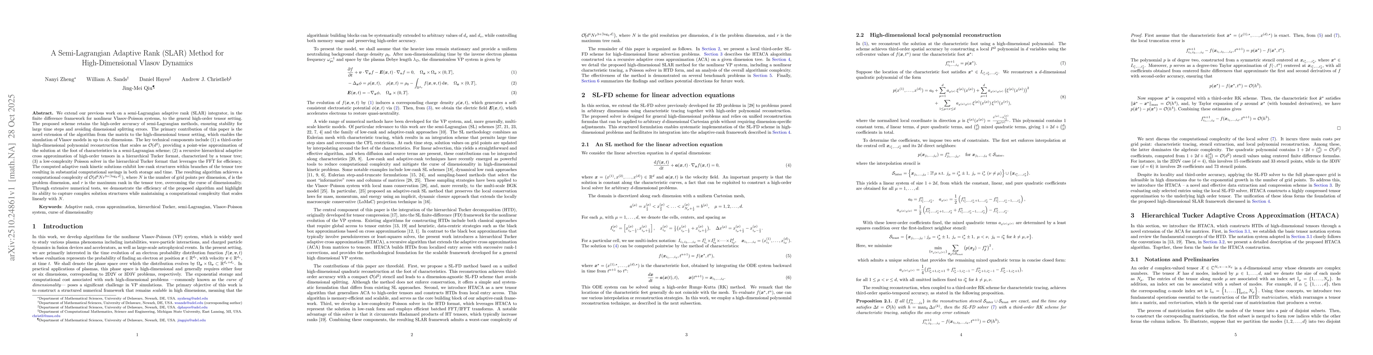 Thumbnail for A Semi-Lagrangian Adaptive Rank (SLAR) Method for High-Dimensional
  Vlasov Dynamics