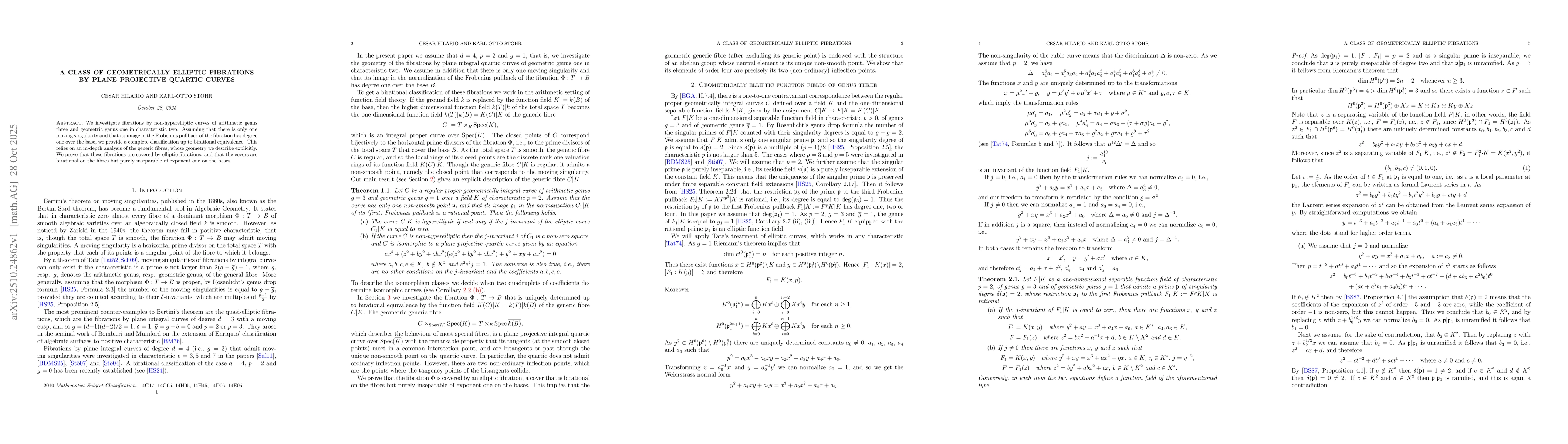 Thumbnail for A class of geometrically elliptic fibrations by plane projective quartic
  curves