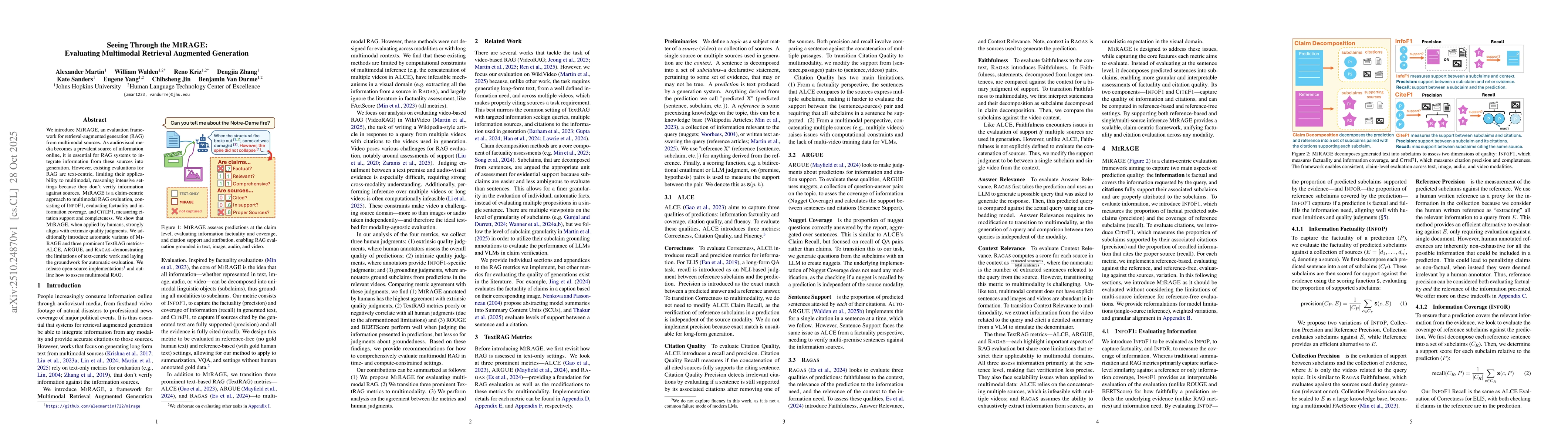 Thumbnail for Seeing Through the MiRAGE: Evaluating Multimodal Retrieval Augmented
  Generation