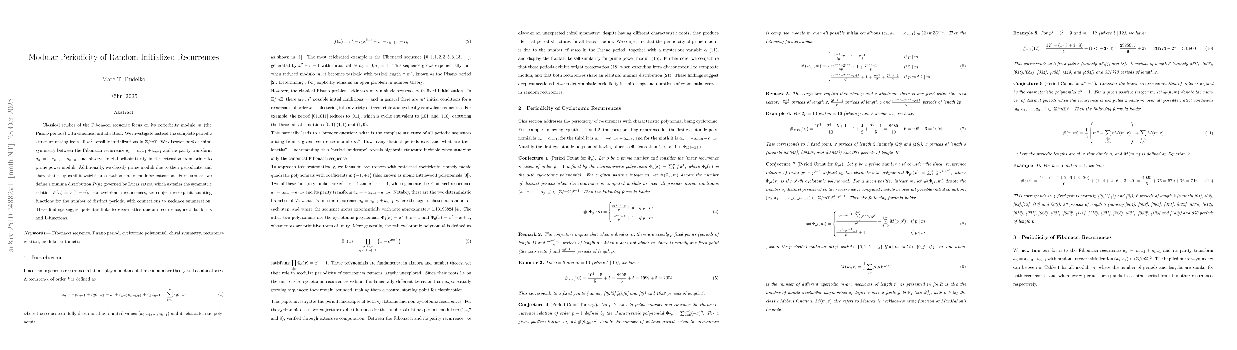 Thumbnail for Modular Periodicity of Random Initialized Recurrences