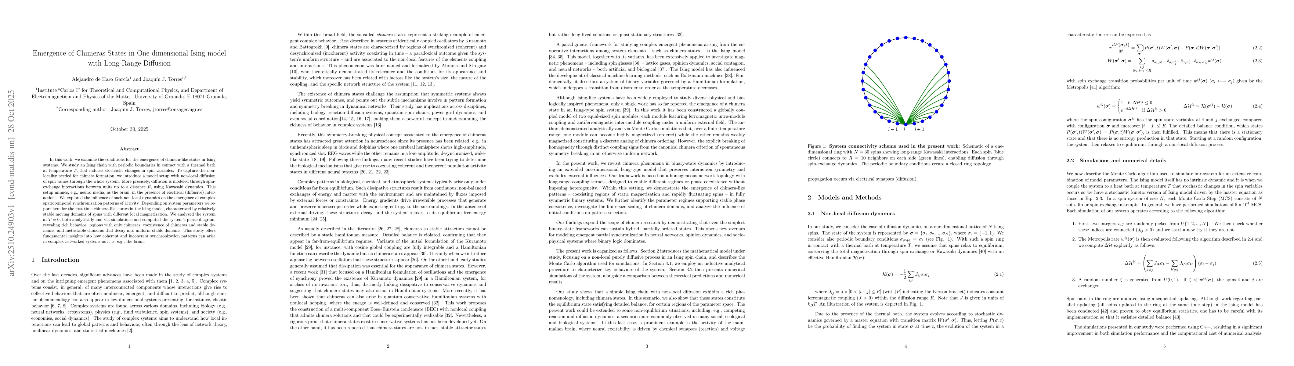 Thumbnail for Emergence of Chimeras States in One-dimensional Ising model with
  Long-Range Diffusion