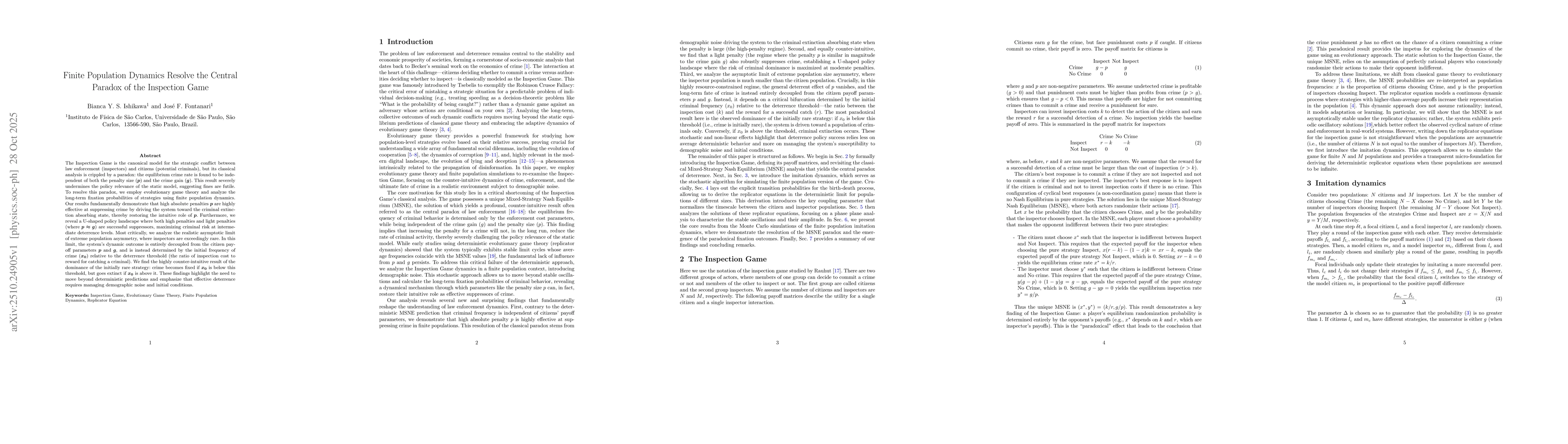 Thumbnail for Finite Population Dynamics Resolve the Central Paradox of the Inspection
  Game