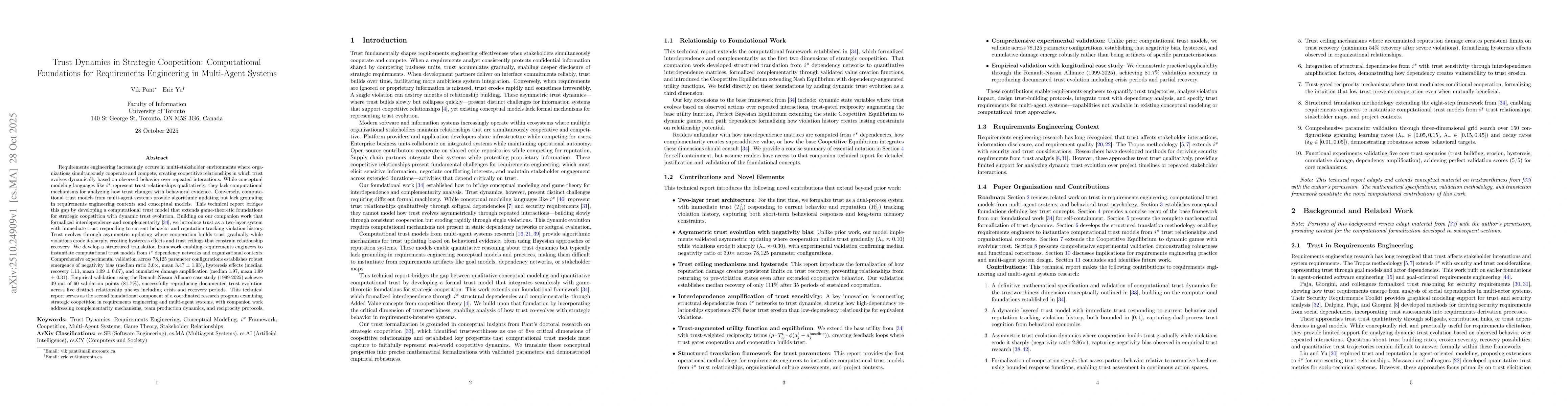 Thumbnail for Trust Dynamics in Strategic Coopetition: Computational Foundations for
  Requirements Engineering in Multi-Agent Systems