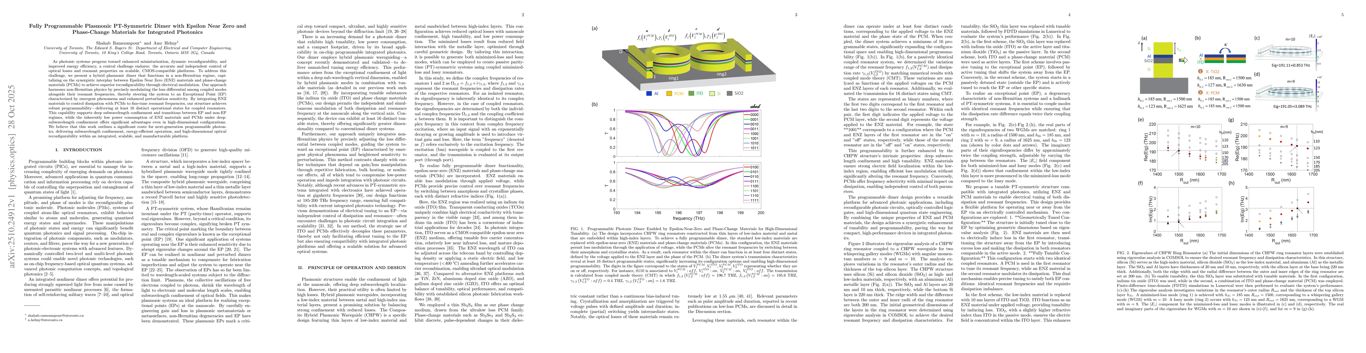 Thumbnail for Fully Programmable Plasmonic PT-Symmetric Dimer with Epsilon Near Zero
  and Phase-Change Materials for Integrated Photonics