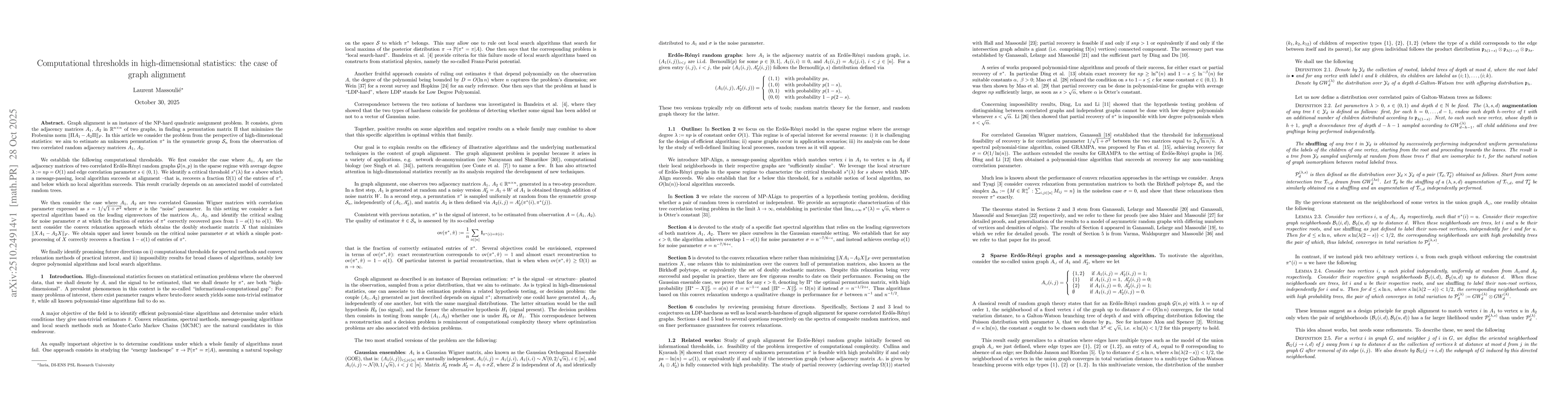 Thumbnail for Computational thresholds in high-dimensional statistics: the case of
  graph alignment