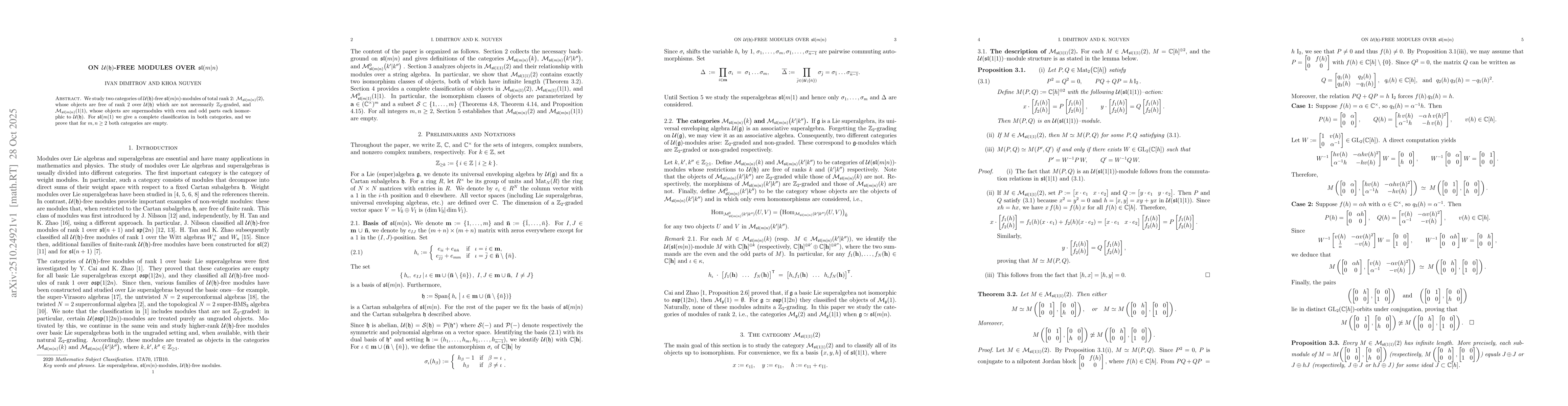 Thumbnail for On ${U}(\mathfrak{h})$-free modules over $\mathfrak{sl}(m|n)$