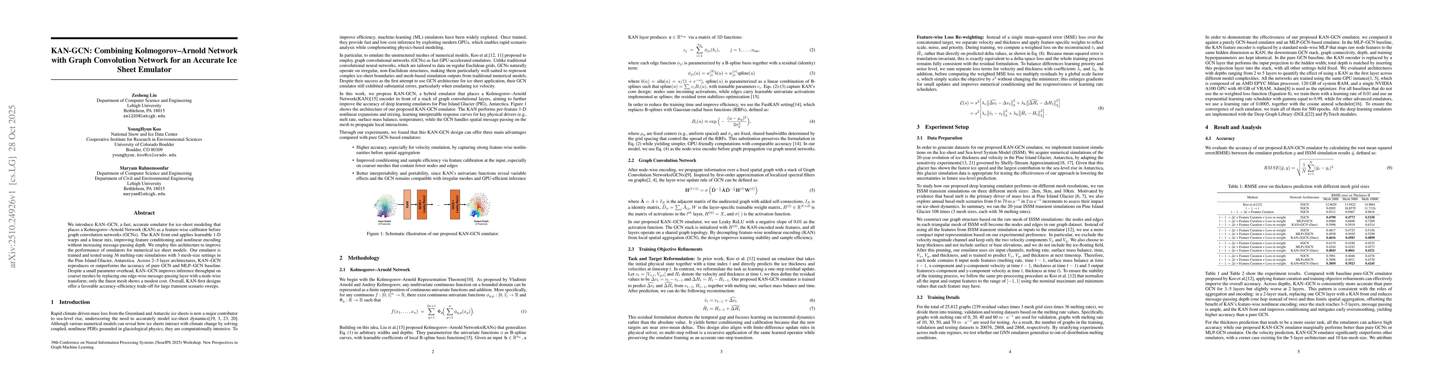 Thumbnail for KAN-GCN: Combining Kolmogorov-Arnold Network with Graph Convolution
  Network for an Accurate Ice Sheet Emulator