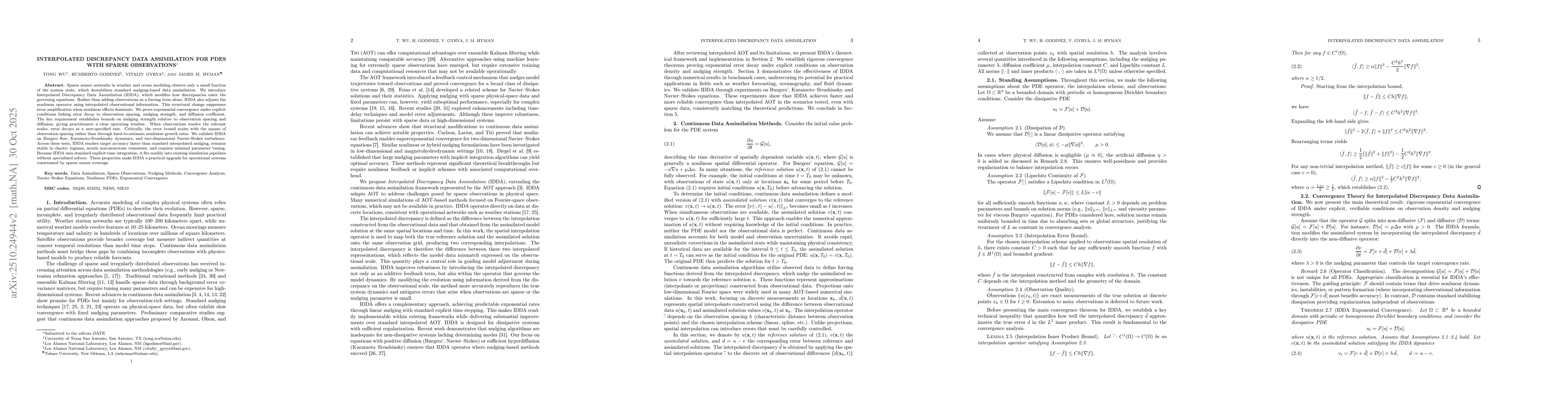 Thumbnail for Interpolated Discrepancy Data Assimilation for PDEs with Sparse
  Observations