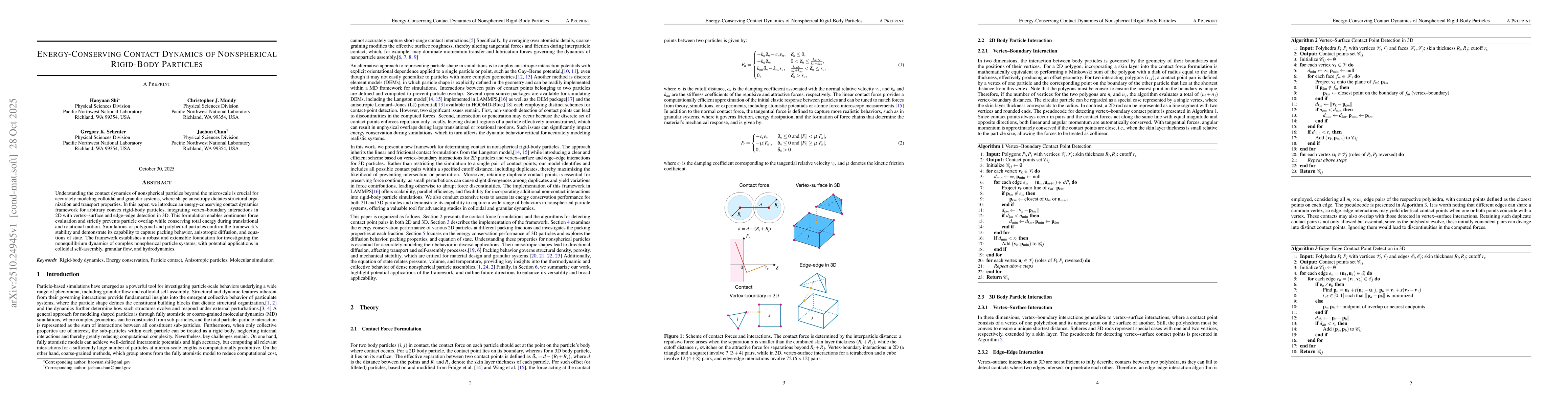 Thumbnail for Energy-Conserving Contact Dynamics of Nonspherical Rigid-Body Particles