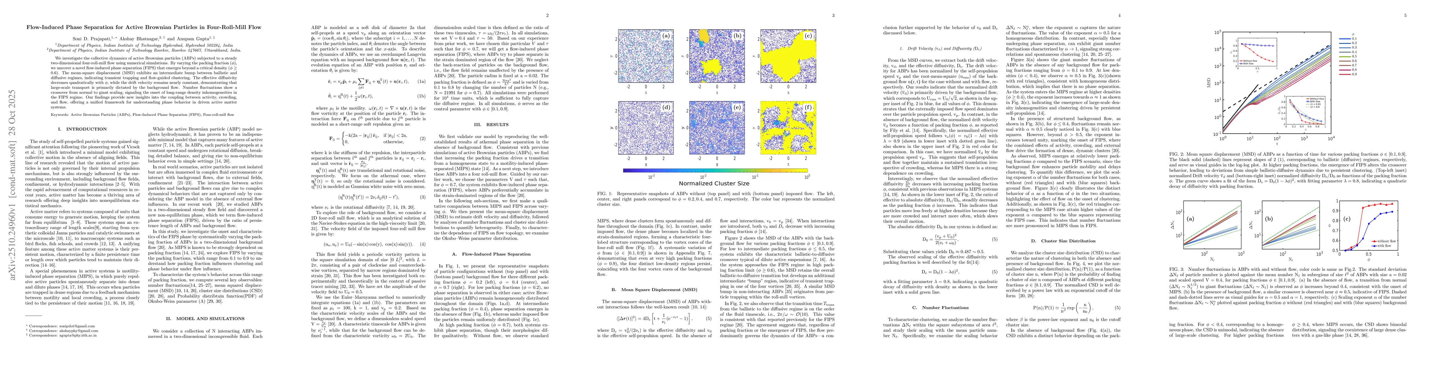 Thumbnail for Flow-Induced Phase Separation for Active Brownian Particles in
  Four-Roll-Mill Flow