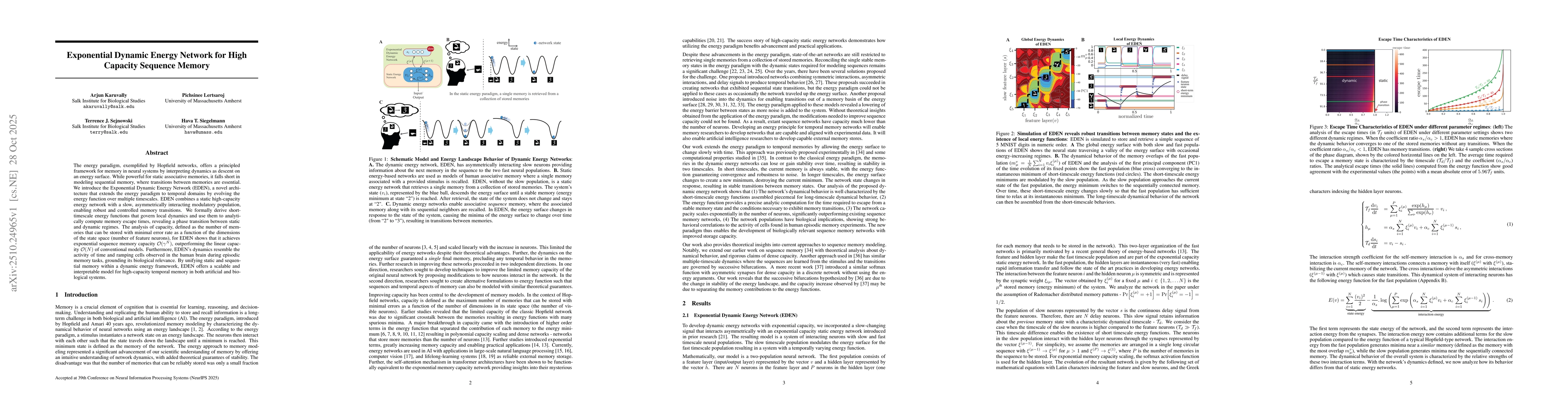 Thumbnail for Exponential Dynamic Energy Network for High Capacity Sequence Memory