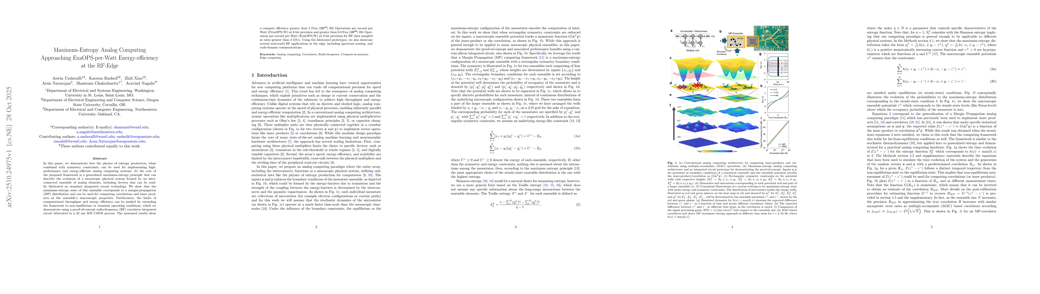 Thumbnail for Maximum-Entropy Analog Computing Approaching ExaOPS-per-Watt
  Energy-efficiency at the RF-Edge