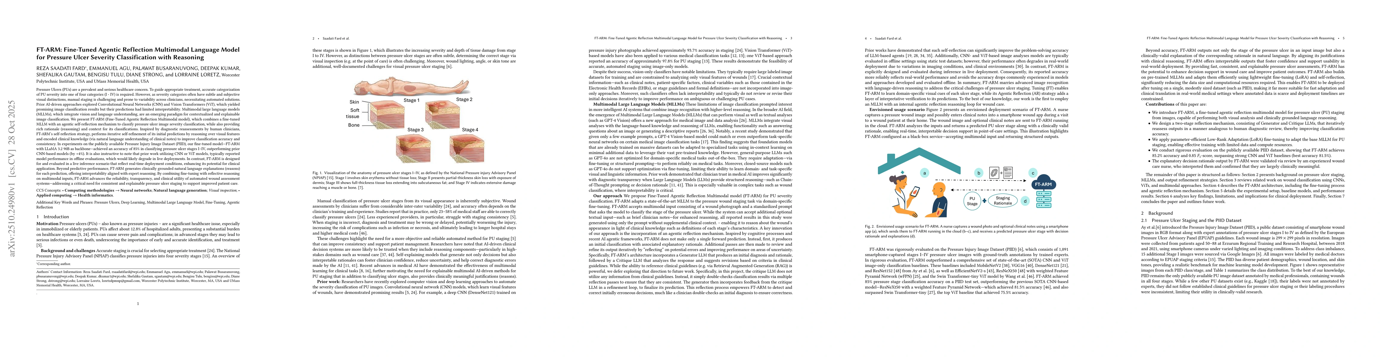 Thumbnail for FT-ARM: Fine-Tuned Agentic Reflection Multimodal Language Model for
  Pressure Ulcer Severity Classification with Reasoning