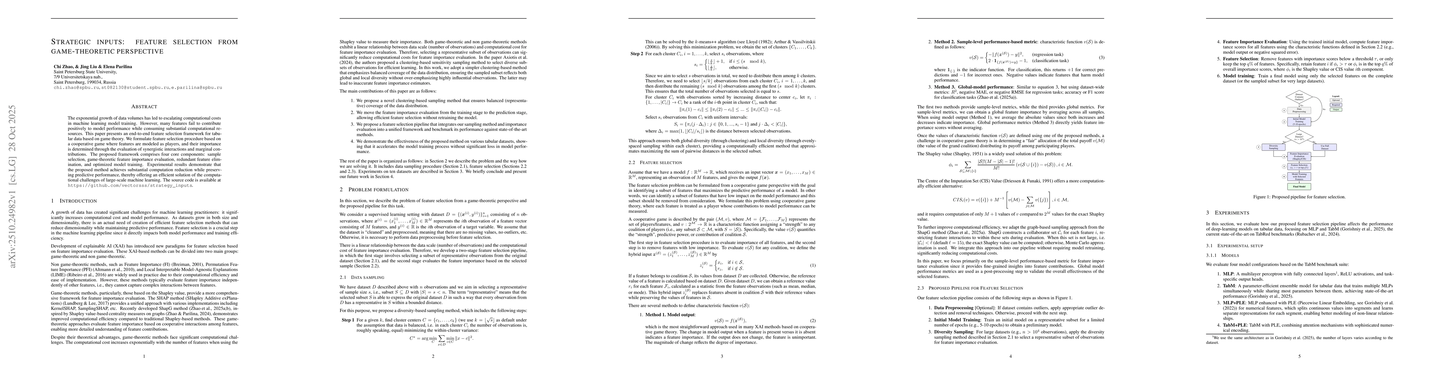 Thumbnail for Strategic inputs: feature selection from game-theoretic perspective