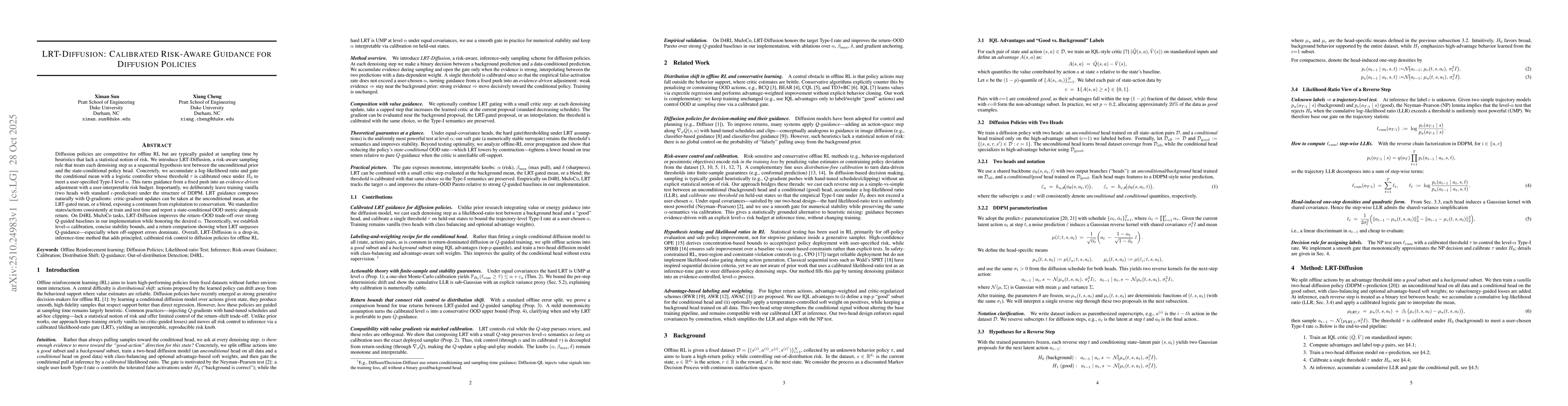 Thumbnail for LRT-Diffusion: Calibrated Risk-Aware Guidance for Diffusion Policies