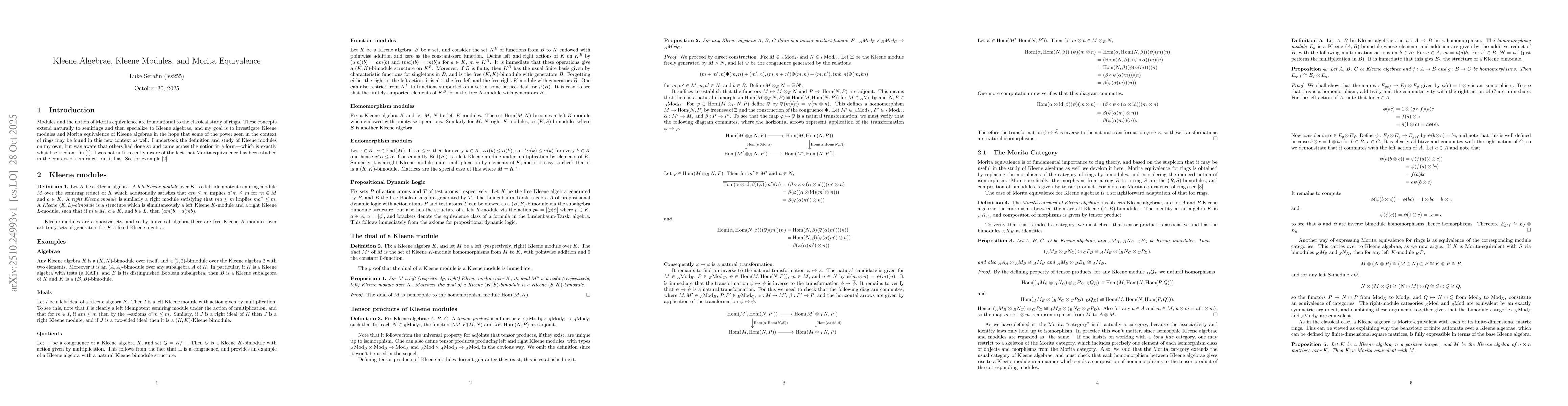 Thumbnail for Kleene Algebrae, Kleene Modules, and Morita Equivalence