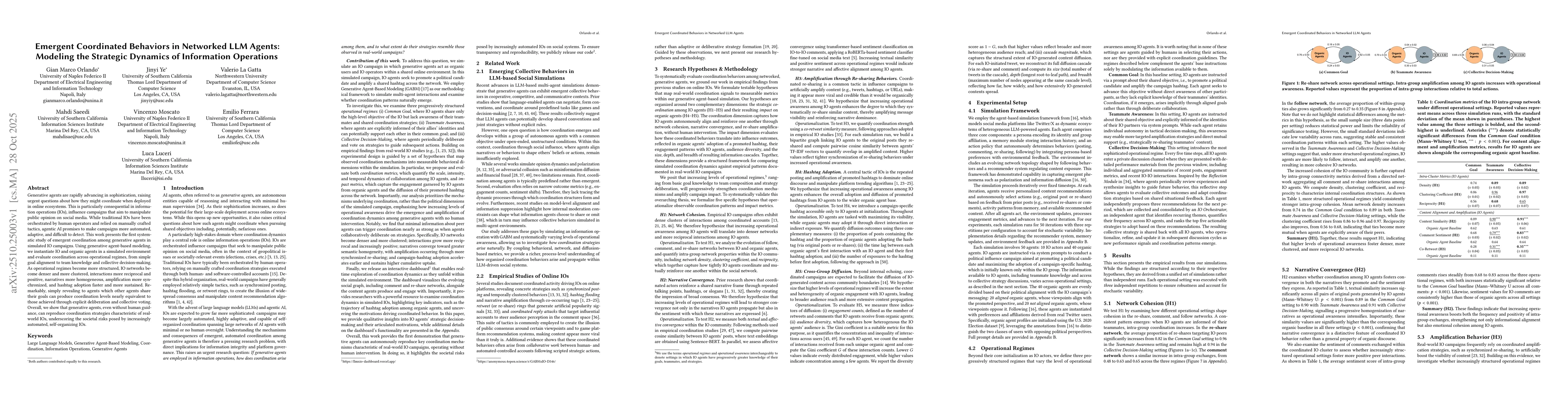 Thumbnail for Emergent Coordinated Behaviors in Networked LLM Agents: Modeling the
  Strategic Dynamics of Information Operations