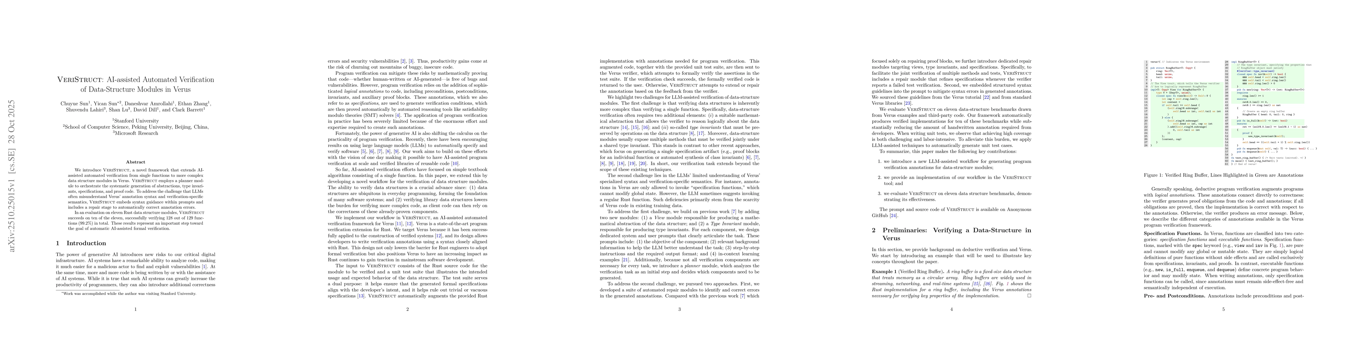 Thumbnail for VeriStruct: AI-assisted Automated Verification of Data-Structure Modules
  in Verus