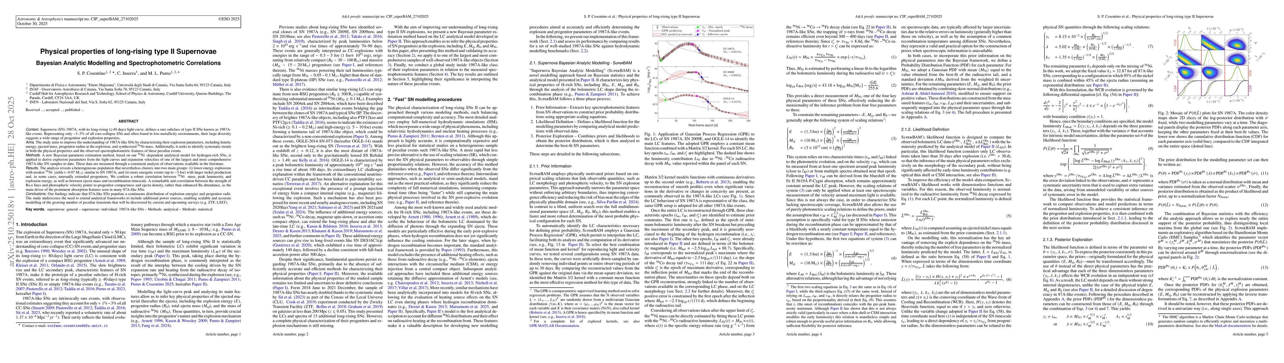 Thumbnail for Physical properties of long-rising type II Supernovae -- Bayesian
  Analytic Modelling and Spectrophotometric Correlations