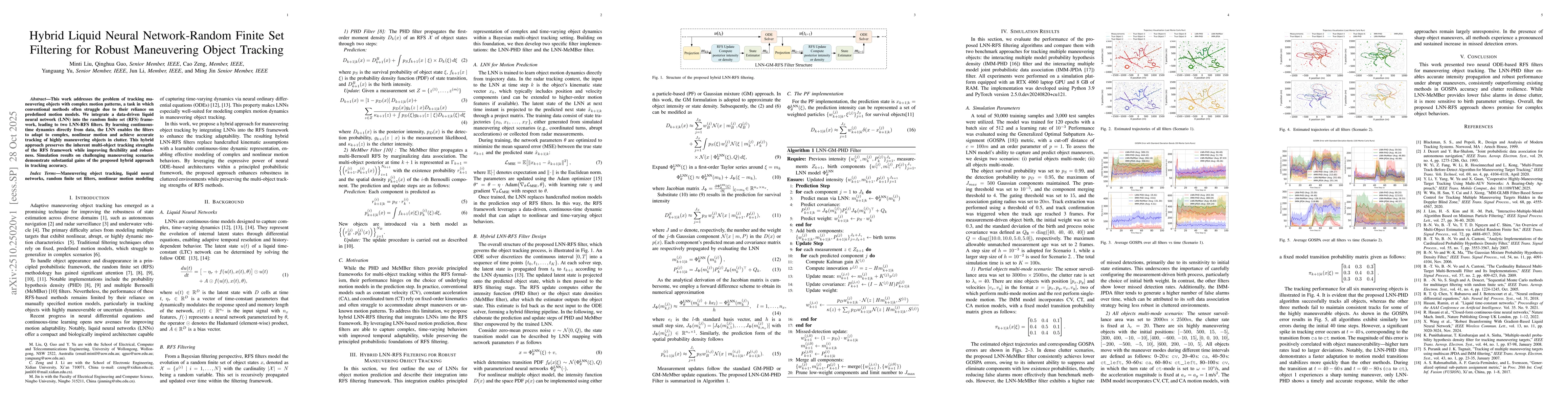 Thumbnail for Hybrid Liquid Neural Network-Random Finite Set Filtering for Robust
  Maneuvering Object Tracking