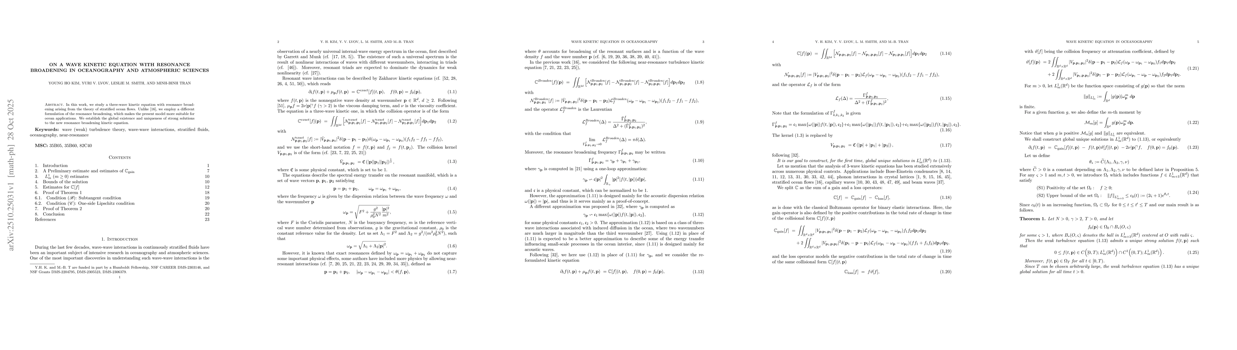 Thumbnail for On a wave kinetic equation with resonance broadening in oceanography and
  atmospheric sciences