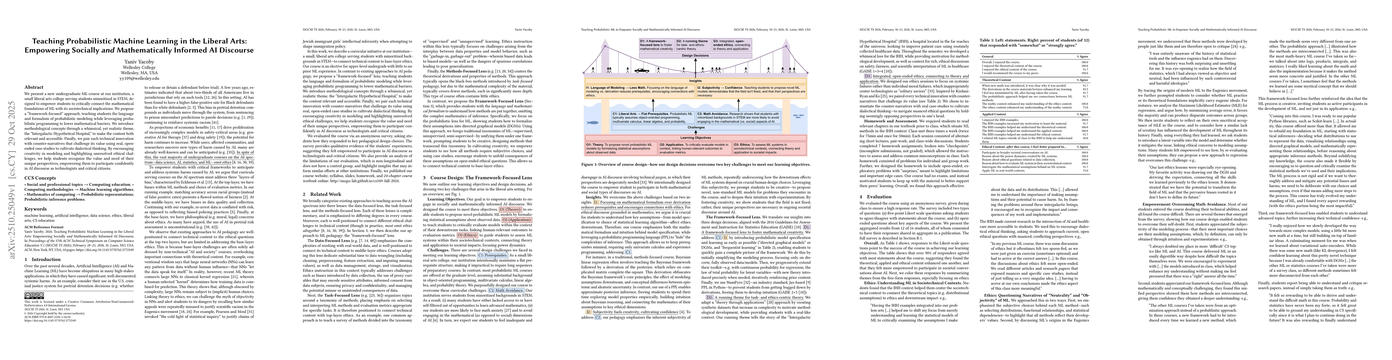 Thumbnail for Teaching Probabilistic Machine Learning in the Liberal Arts: Empowering
  Socially and Mathematically Informed AI Discourse