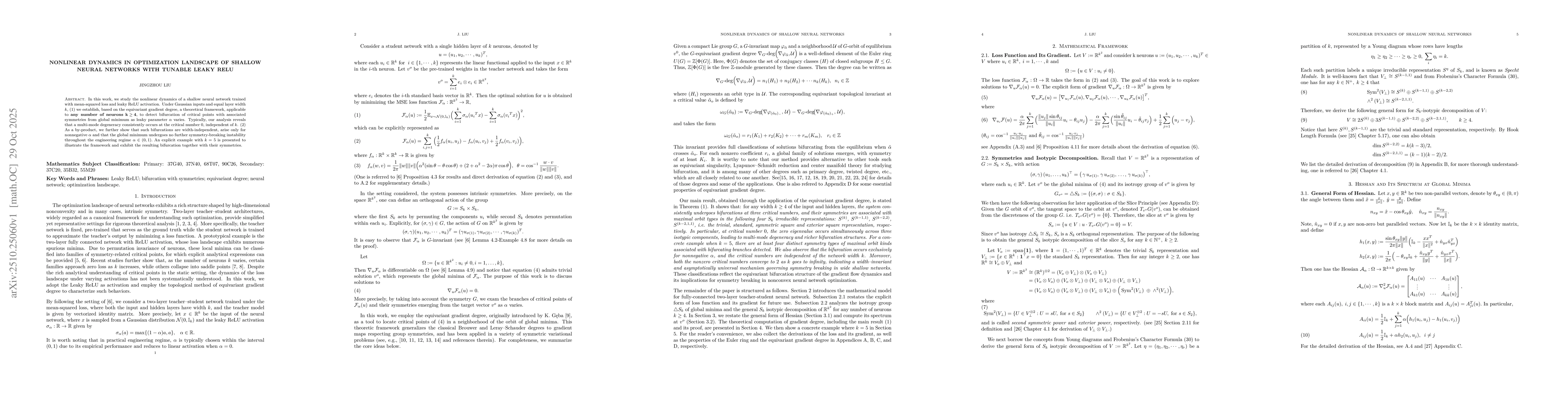 Thumbnail for Nonlinear Dynamics In Optimization Landscape of Shallow Neural Networks
  with Tunable Leaky ReLU