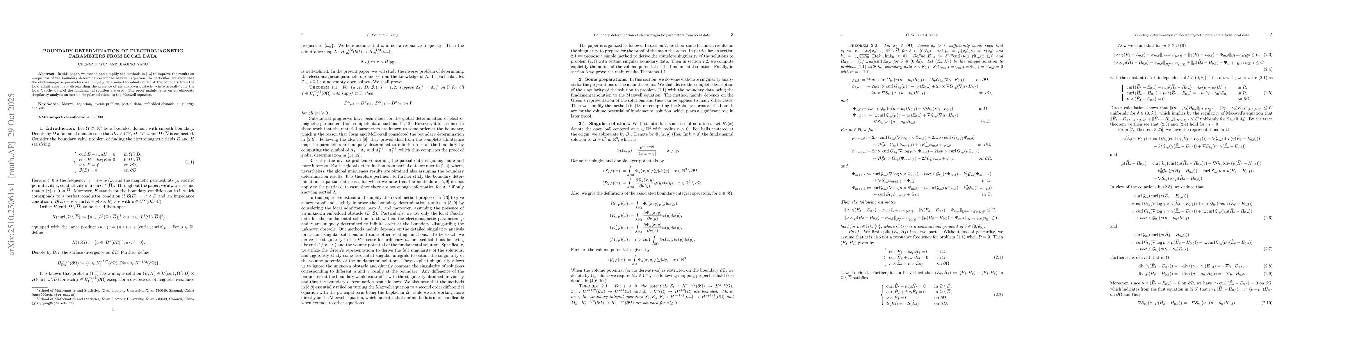 Thumbnail for Boundary determination of electromagnetic parameters from local data