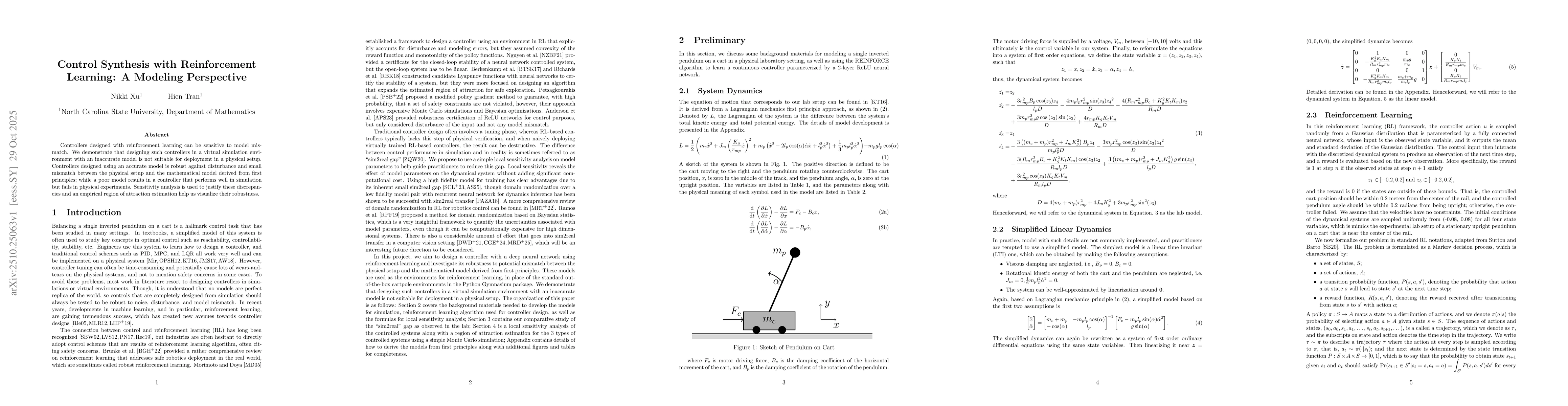 Thumbnail for Control Synthesis with Reinforcement Learning: A Modeling Perspective