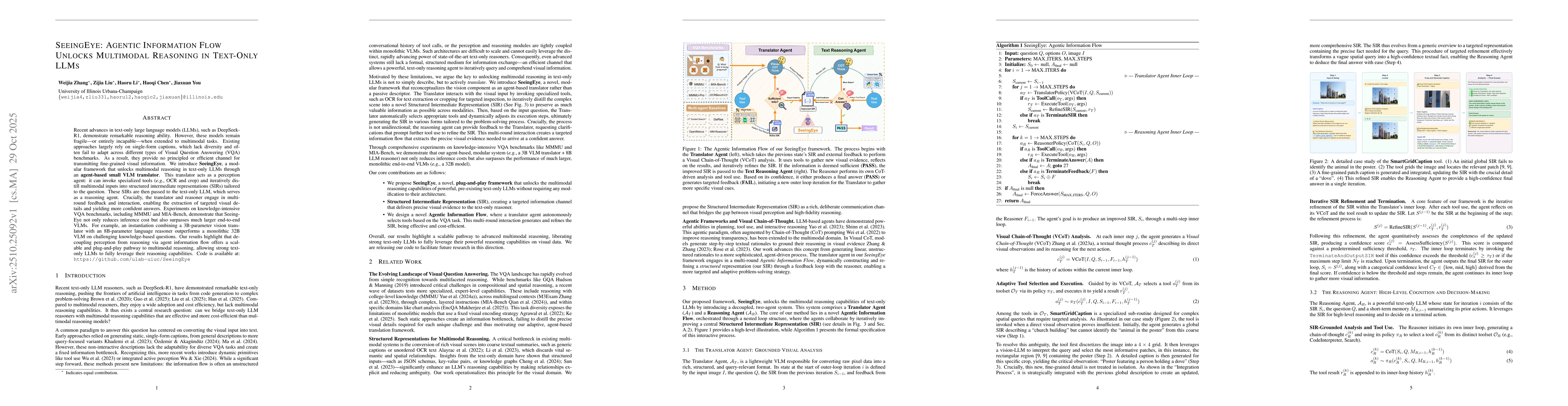 Thumbnail for SeeingEye: Agentic Information Flow Unlocks Multimodal Reasoning In
  Text-only LLMs